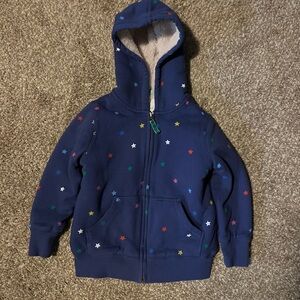 Mini Boden Reversible Borg Sweater Navy Star Hoodie